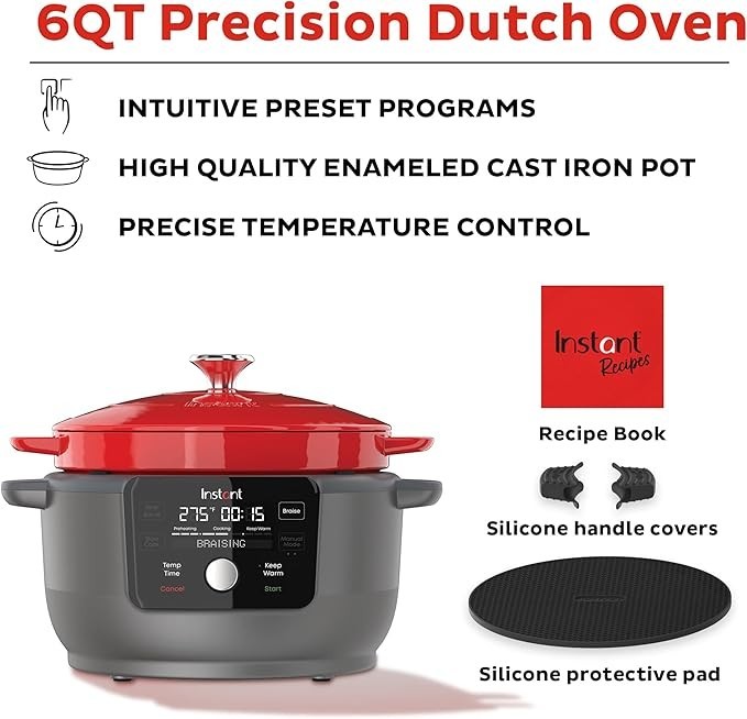 Instapot 6-Quart 1500W Electric Dutch Oven with Recipe Book – Red -CR