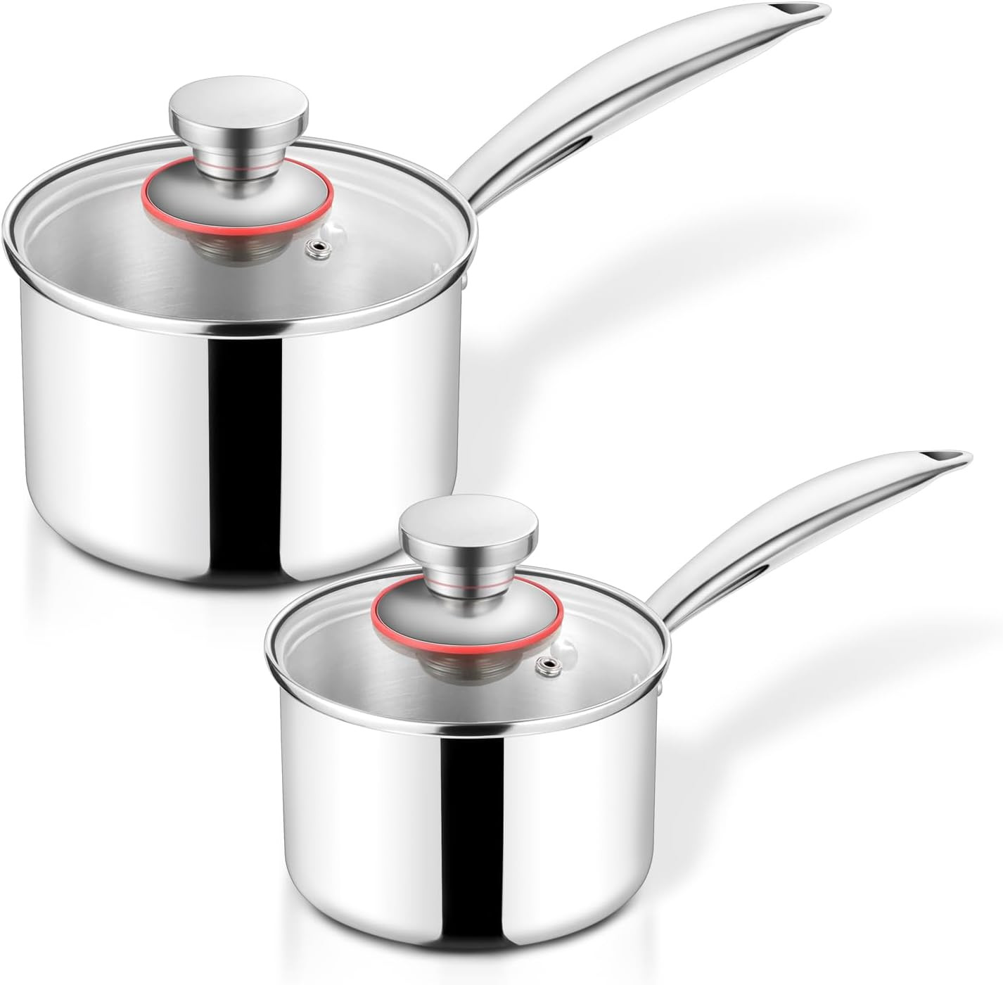 1Qt & 2 Qt Saucepan with Lid, Stainless Steel Tri-Ply Small Cooking Pot Milk Pas