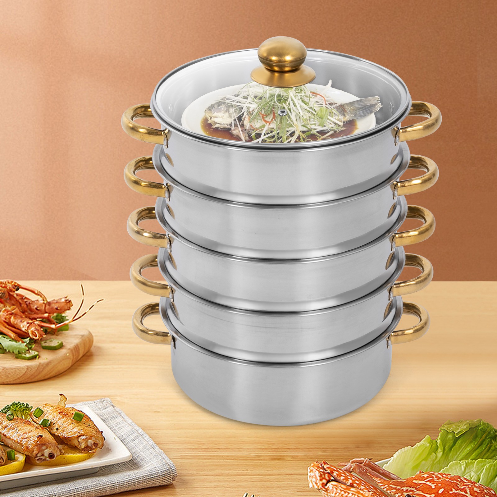 5-Tier Steamer Cooking Pot, Stainless Steel Steamer Pots, Cookware Steaming Pots