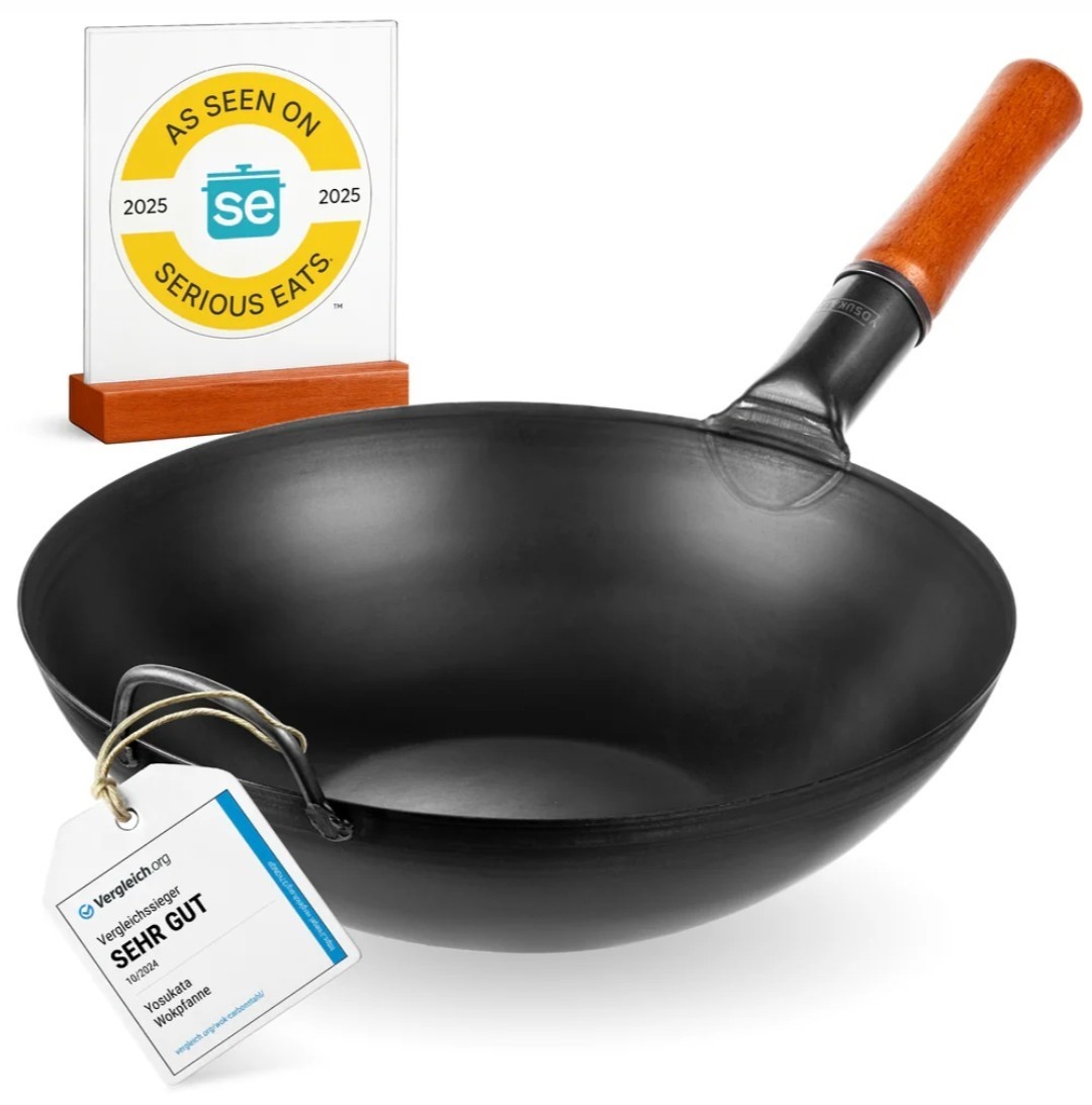 Yosukata Wok 13.5″ Black Flat Bottom Carbon Steel Pan New