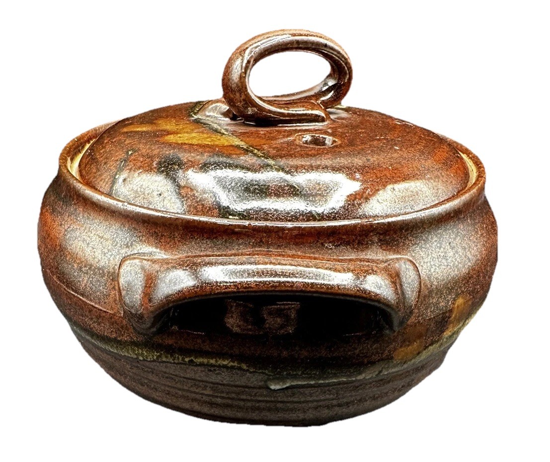 Vintage Pottery Steamer With Lid Asian Vegetables Signed