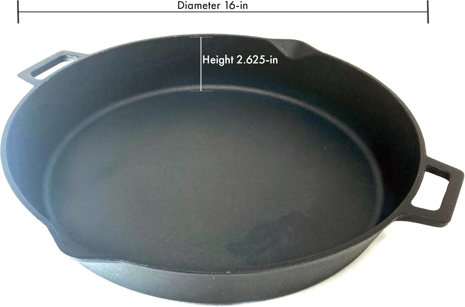 16-in Cast Iron Double-Handled Skillet w/Pour Spouts Large Loop Handles