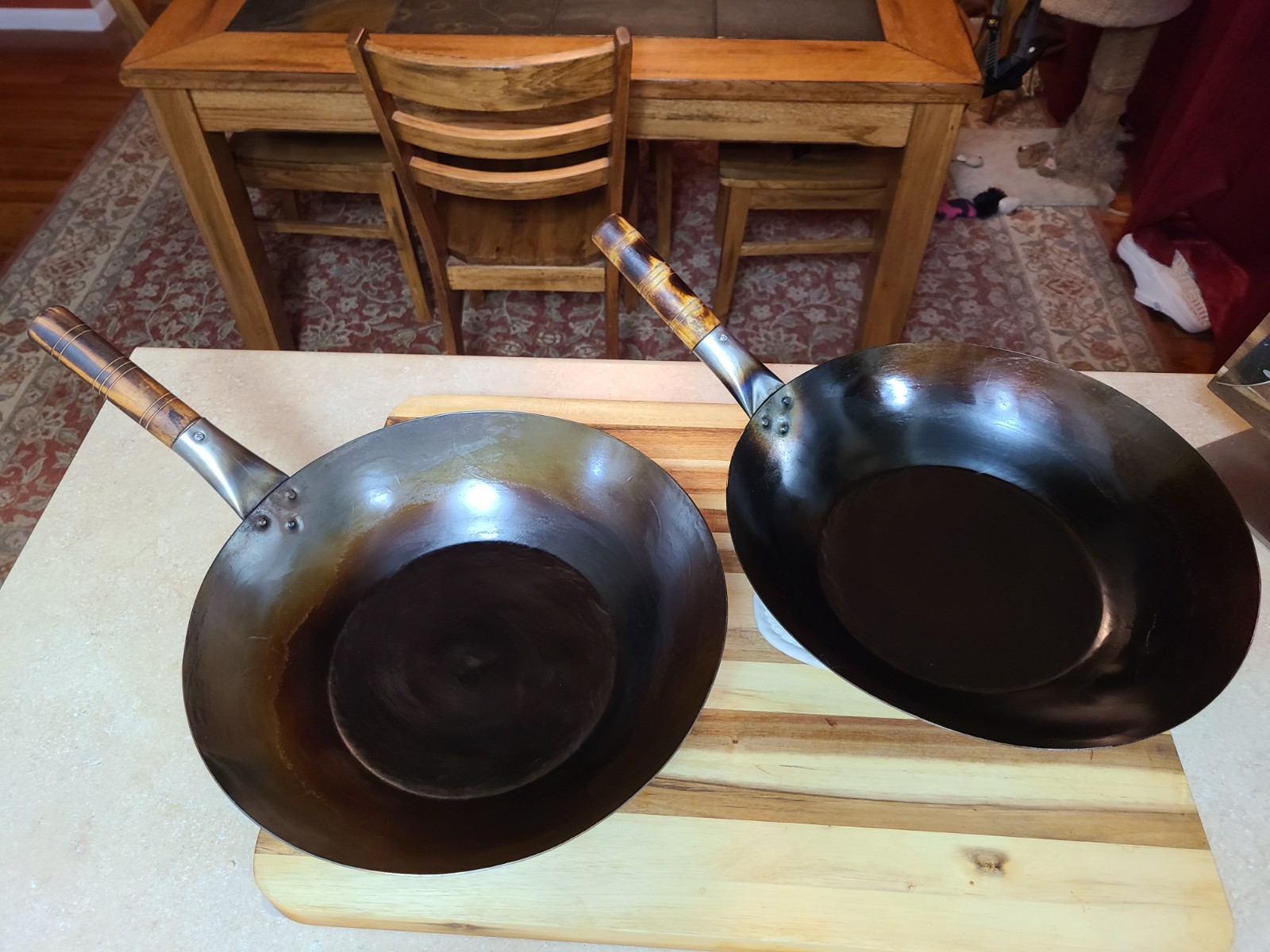 14″ Flat Bottom Carbon Steel Wok Hand Hammered Mandarin Wok SEASONED