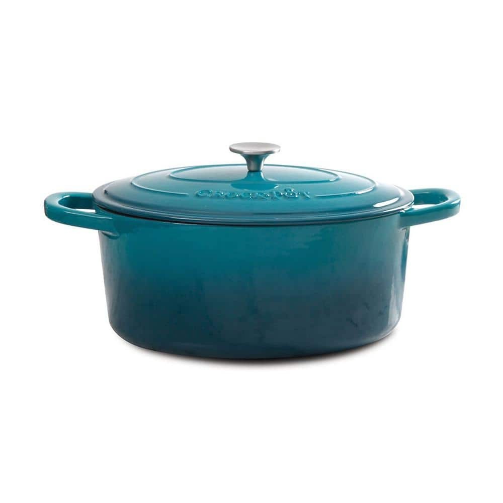 Crock-Pot Dutch Oven 5 qt. Round Cast Iron Nonstick Teal Ombre Self-Basting Lid