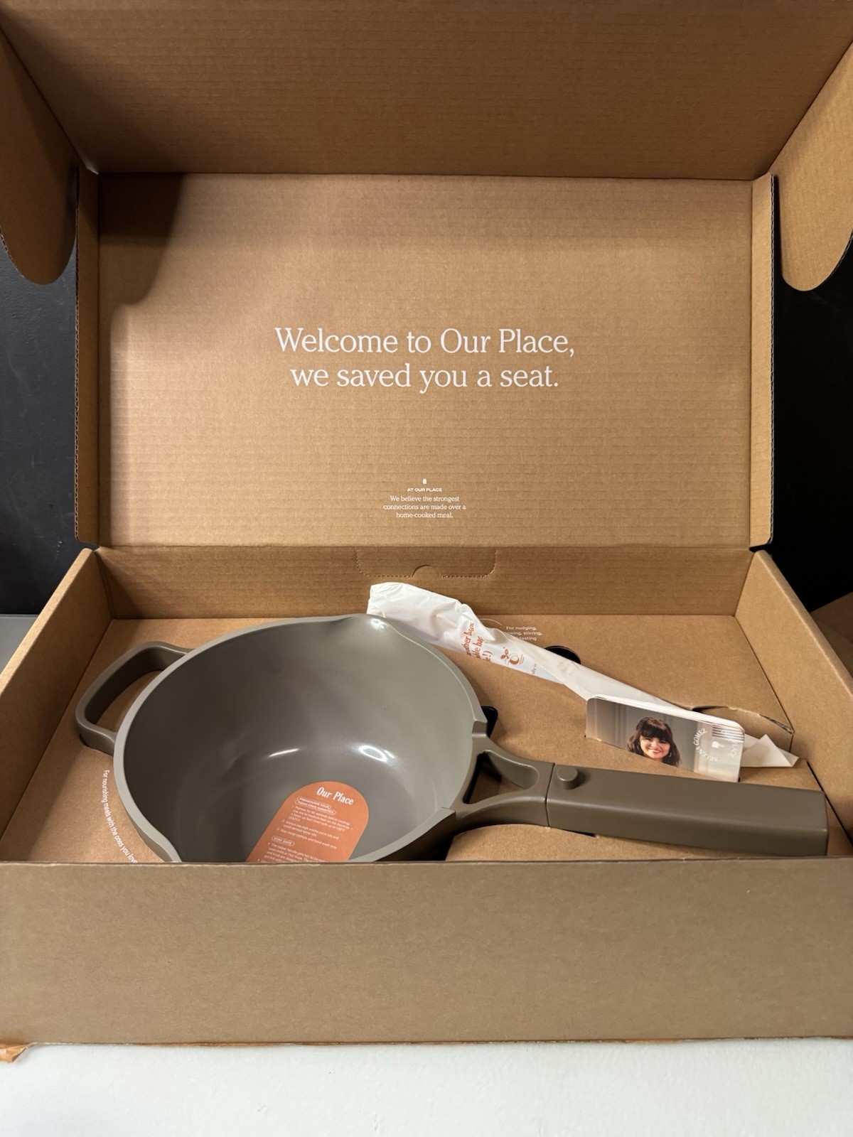 Our Place Mini Perfect Pot 2.5 Qt w/Beechwood Spoon, Dark Taupe, NEW!