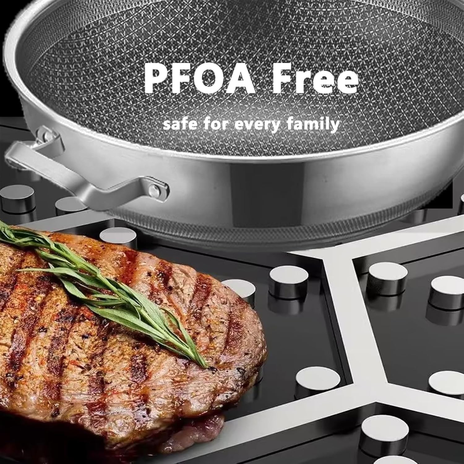 14-INCH WOK PAN HYBRID NON-STICK Stainless Steel Large Deep Woks Stir-Fry Pans