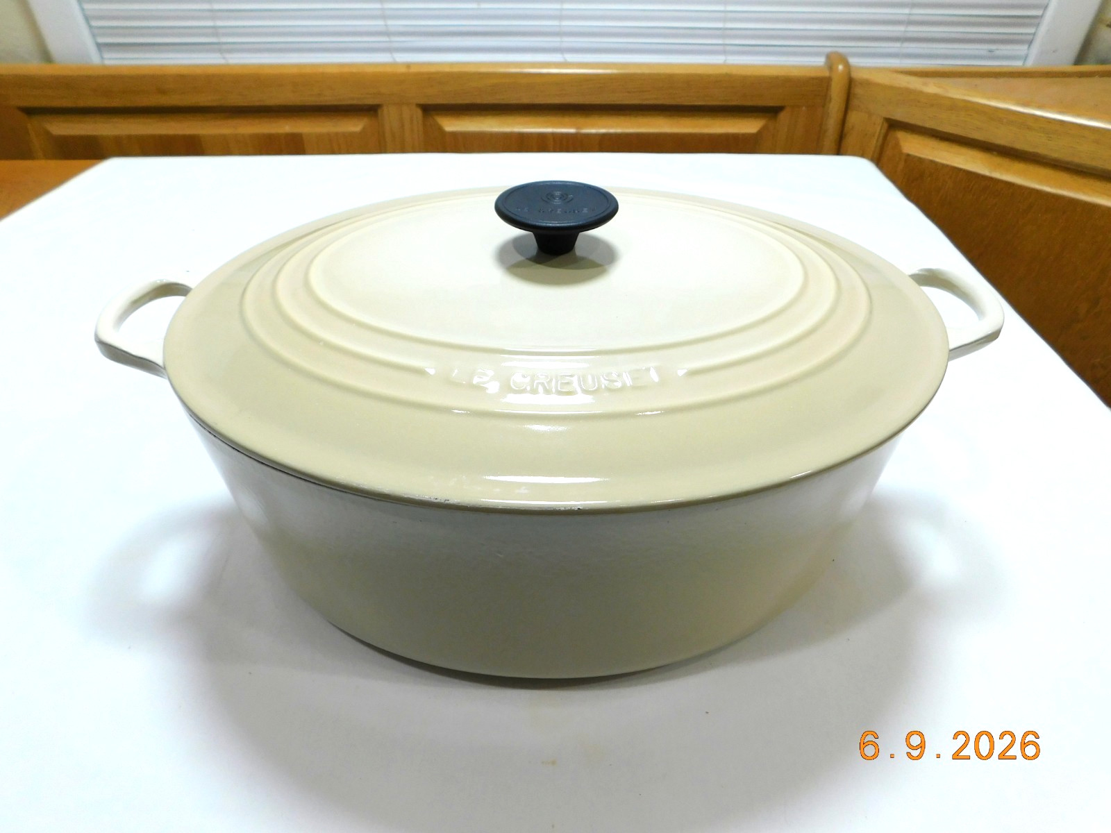 BEAUTIFUL LE CREUSET #35 Oval Dutch Oven 9.5 QT Cream Enamel Cast Iron France