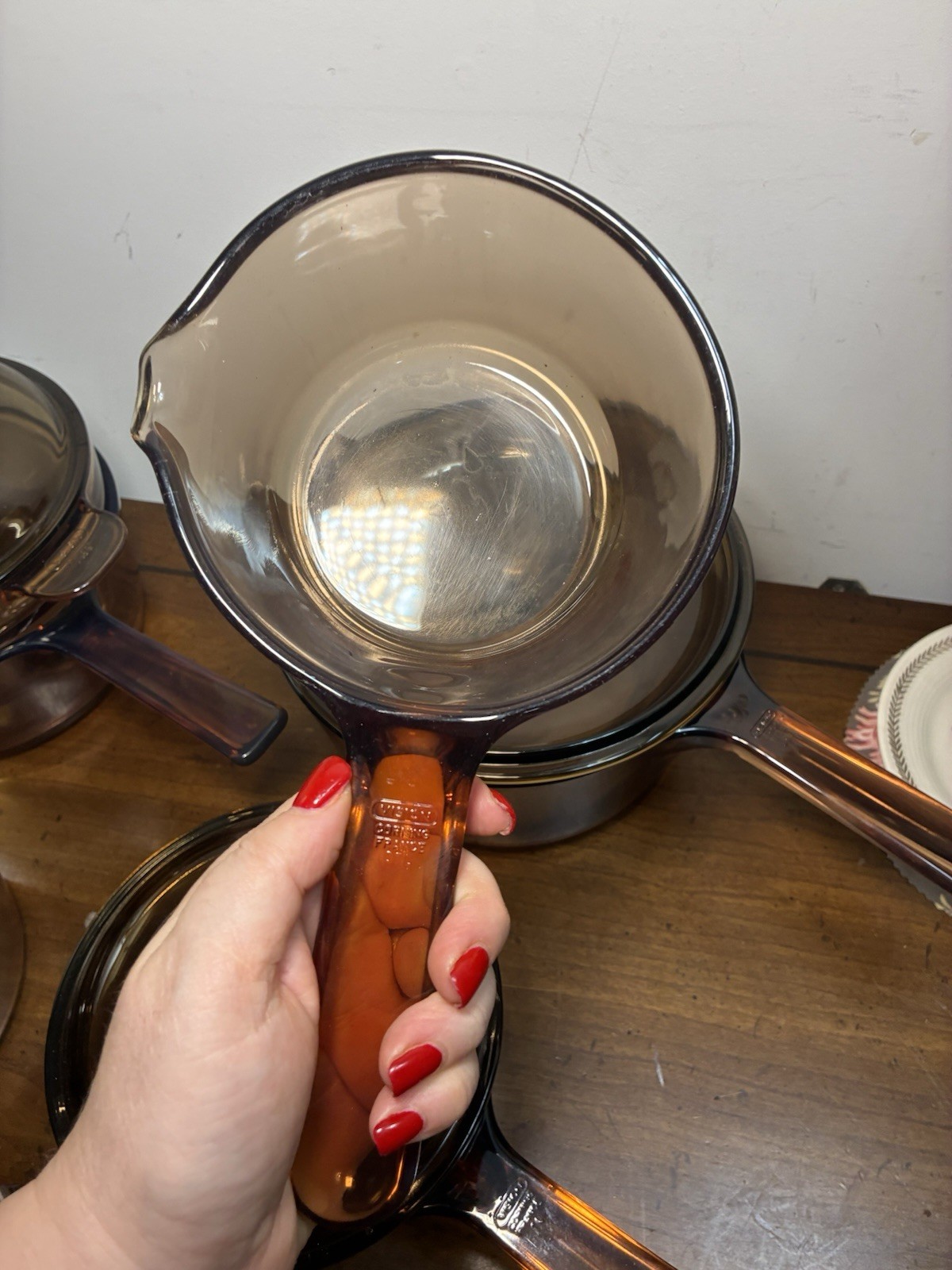 Vintage Corning Ware Amber Vision 10p 4 Sizes Sauce Pans Double Boiler USA