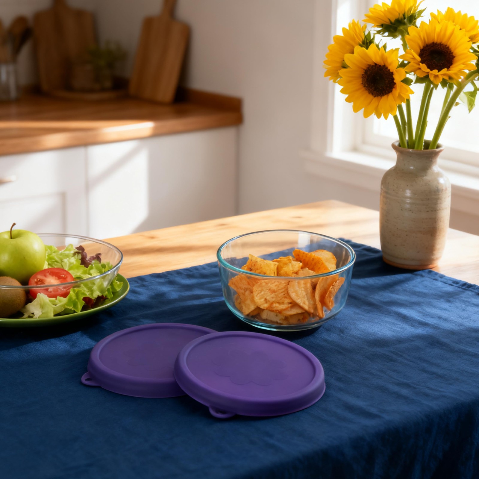 1 Cup Round Silicone Storage Cover Lids for Anchor Hocking & Pyrex – Leak-Proof