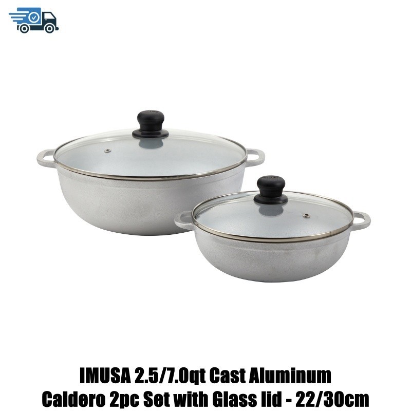 IMUSA 2.5/7.0qt Cast Aluminum Caldero 2pc Set with Glass lid – 22/30cm