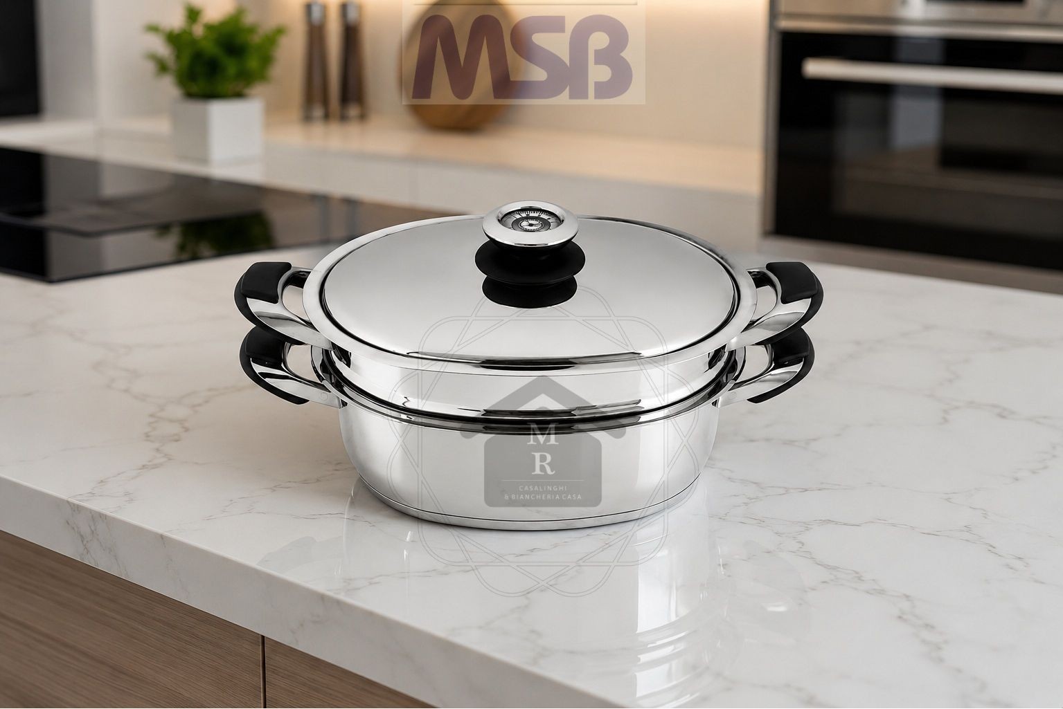18/10 Stainless Steel Oval Casserole with Grill and Colacuoci Induction Basket