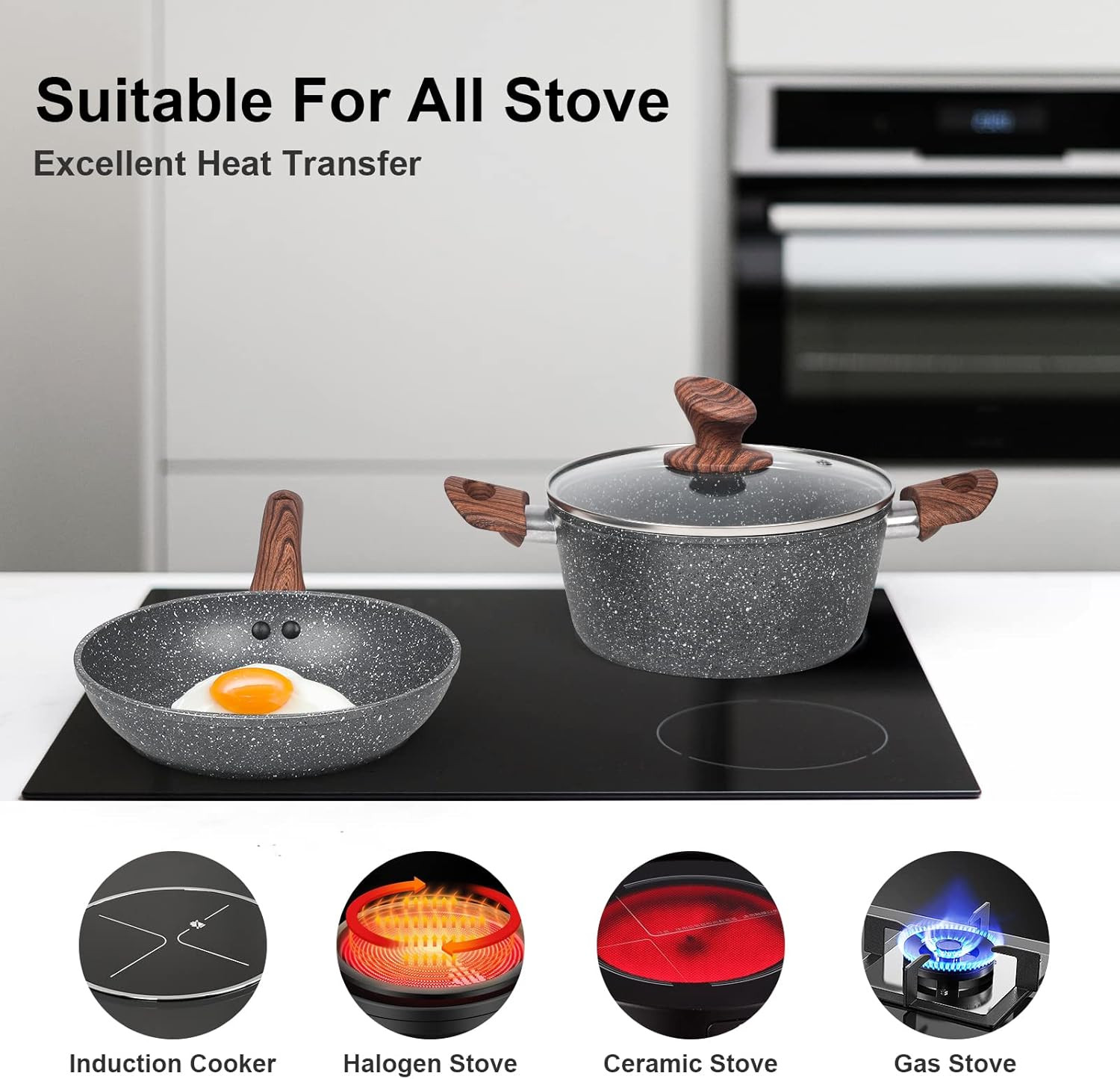 Granite Pots and Pans Set Non Stick, 11 Piece Cookware Set