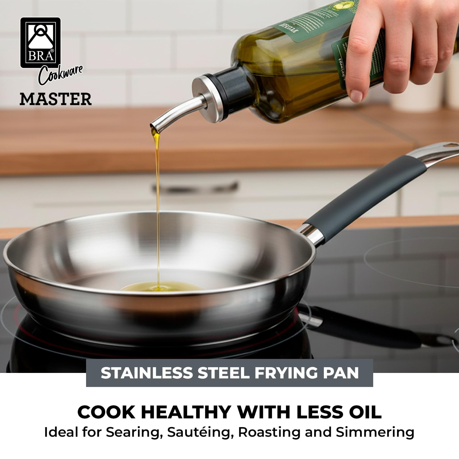 11″ Professional Stainless Steel Frying Pan | Induction Compatible Skillet | PFA