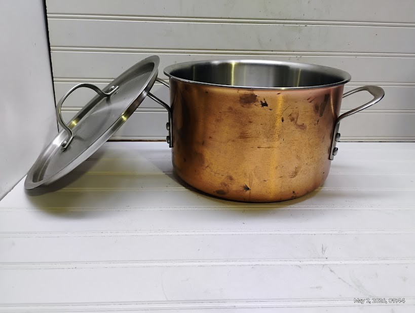 Calphalon 6 Qt Stockpot Tri-Ply Copper Stainless Dutch Oven Frying Saute Pan Lid
