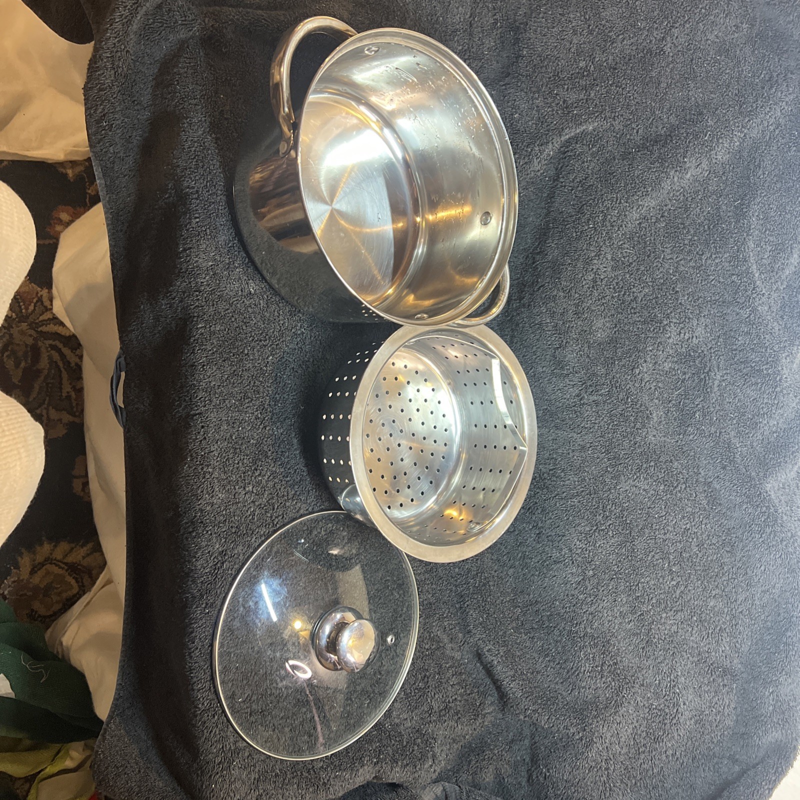Stainless Steel 4-Quart Steamer Pot with Glass Lid, pot, insert and lid