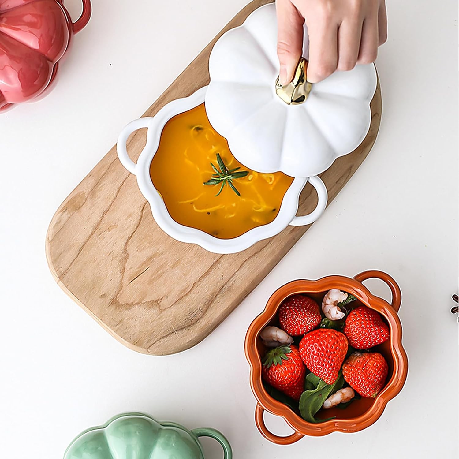 Dutch Oven Pot with Lid, Pumpkin Pottery Dessert Saucepan, Mini Baking Dish Cute