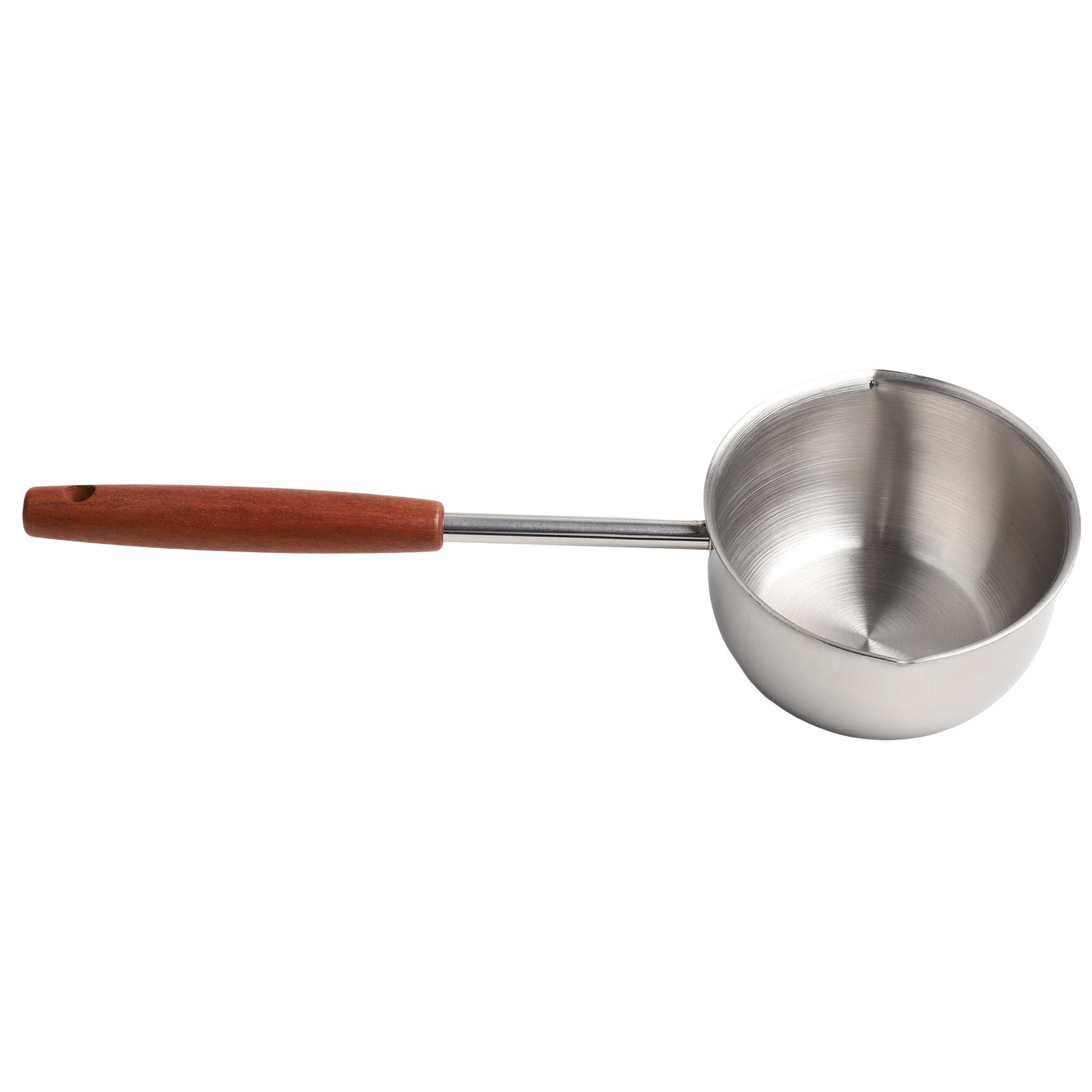 Compact 300ml Stainless Steel Frying Pan with Extended Wooden Handle Design