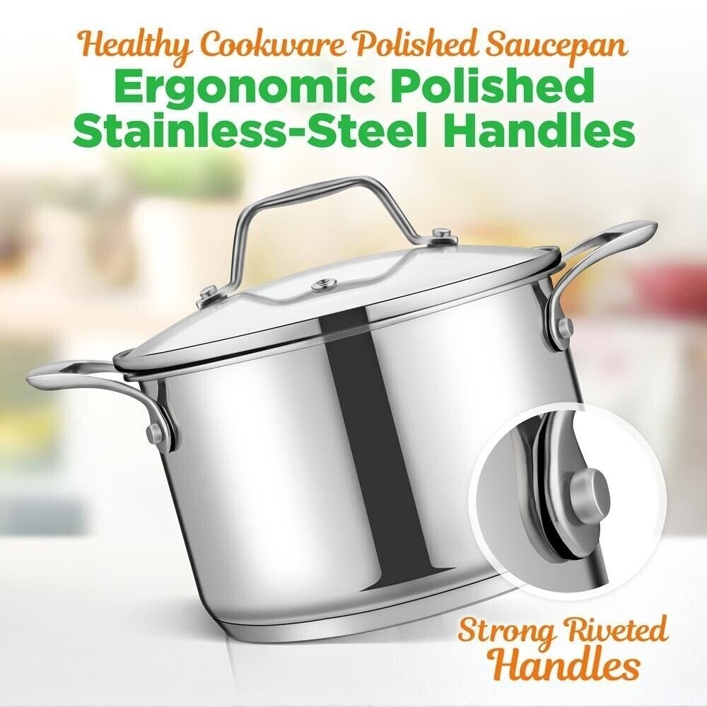 NutriChef Stainless Steel Cookware Soup Pot- 3 Quart, Heavy Duty Induction Pot
