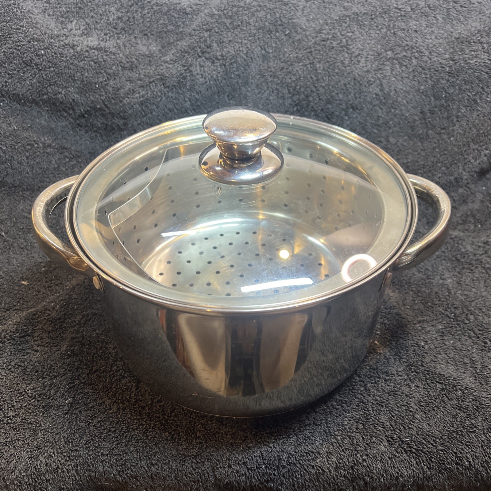 Stainless Steel 4-Quart Steamer Pot with Glass Lid, pot, insert and lid