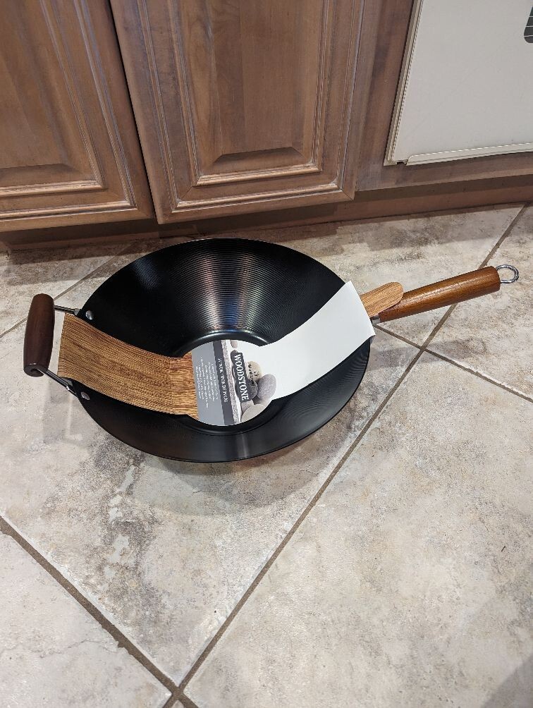 Natural Elements Woodstone 14” Wok Carbon Steel Black NWT