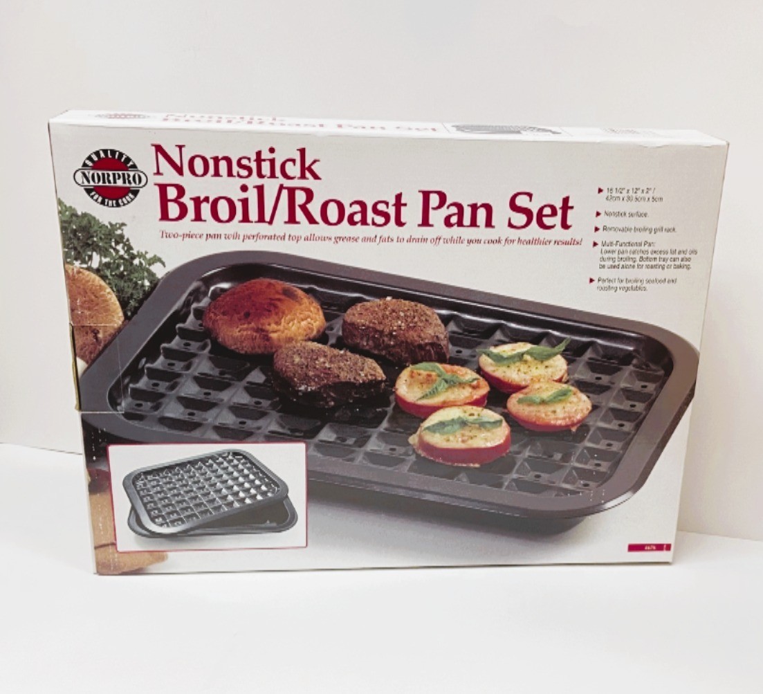 Norpro Broiler/ Roaster Pan Set for Oven – Nonstick Coated 16.5″ x 12″ – NEW