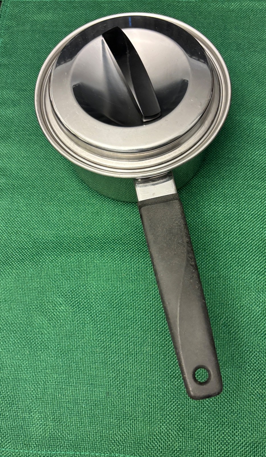 Flint Stainless Steel 1 Qt Saucepan Pot w Lid USA Vintage Cookware Black Handle