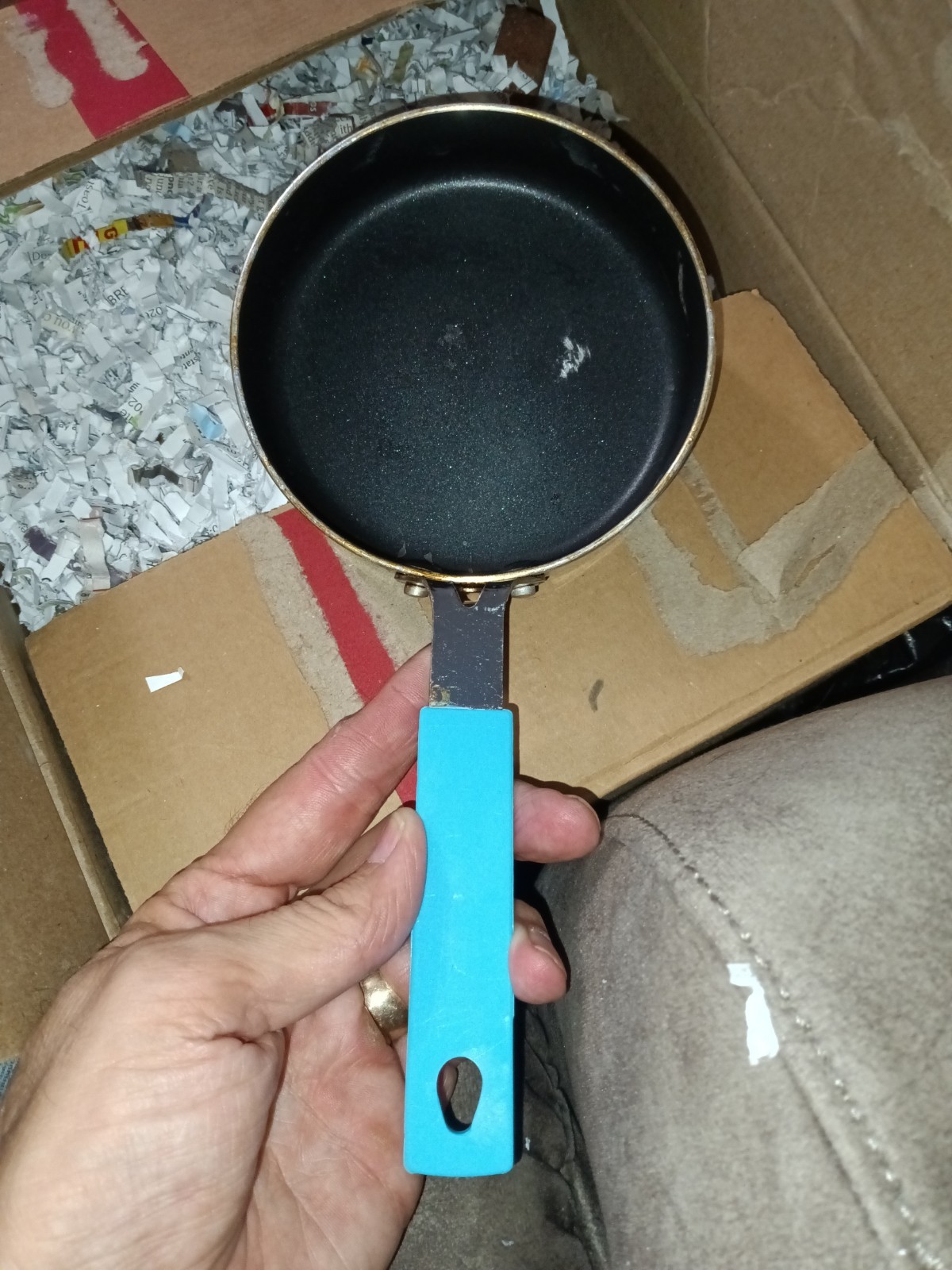 Blue Mini Non-Stick Metal Frying Pan 5in Round Long Handle Gas/Electric