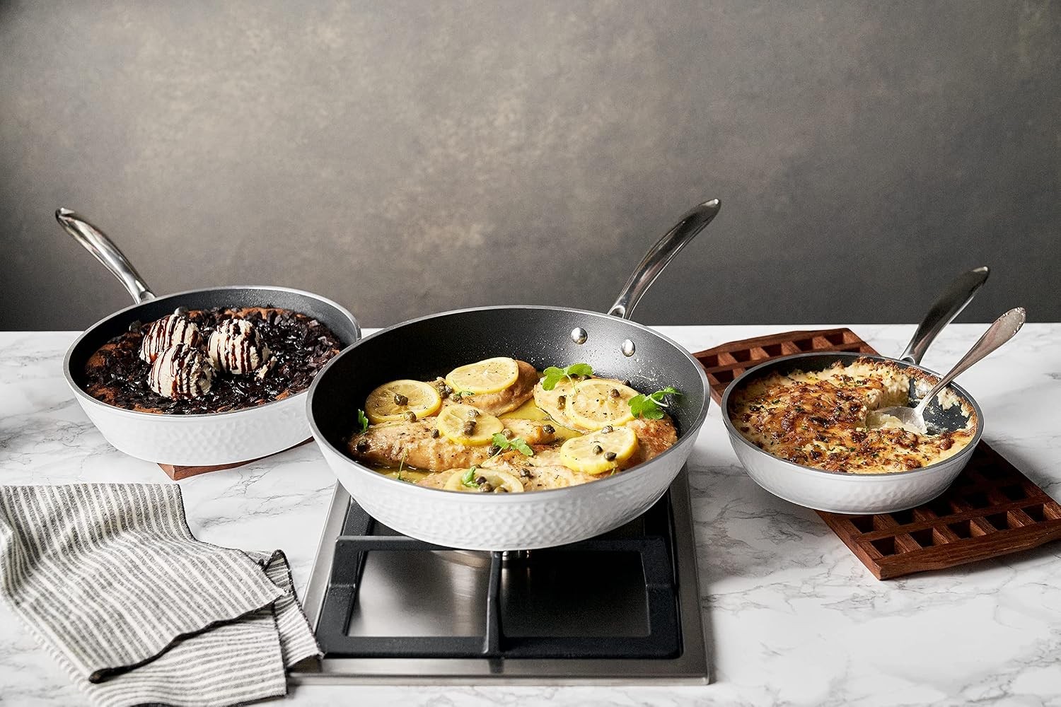 OrGREENiC Luxurious Non-Stick Ceramic 10 Piece White Hammered Cookware Set with