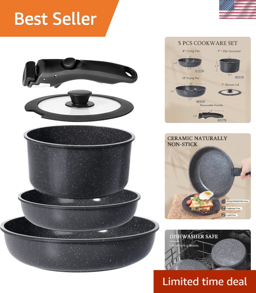 Space-Saving 5-Piece Induction Cookware Set – Non Toxic & Dishwasher Safe