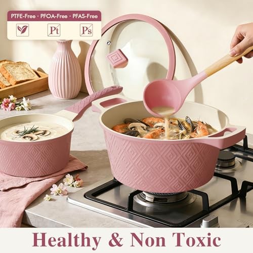 Pots and Pans Set Non Stick, 26PCS Nonstick Cookware Set, Induction Cook Pink