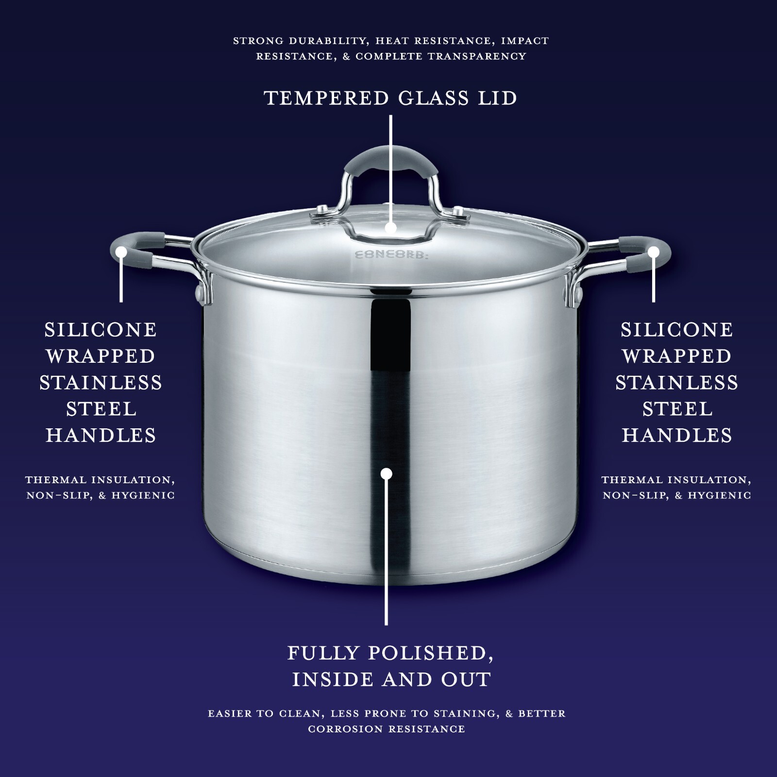 CONCORD Stainless Steel Stock Pot with Glass Lid (Induction Compatible)
