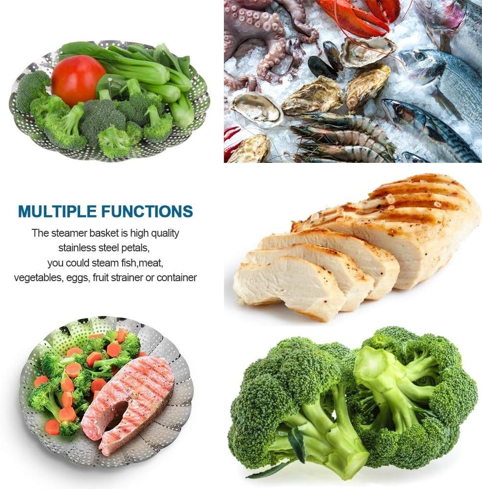 Compact Stainless Steel Vegetable Steamer Basket – Easy to Clean, 5.5″-9.2″