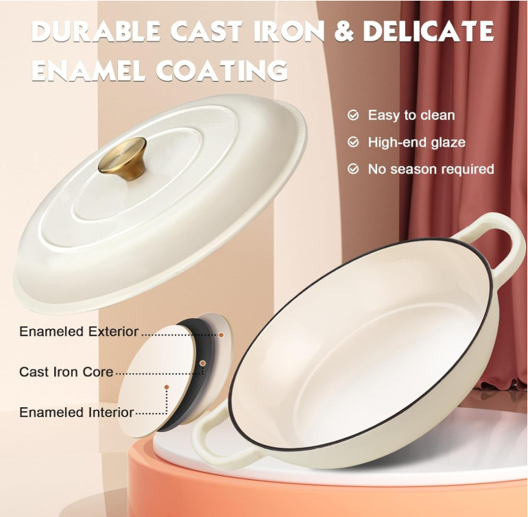 Olla hierro fundido esmaltada 3.8QT con tapa horno guisos y asados, Nuevo