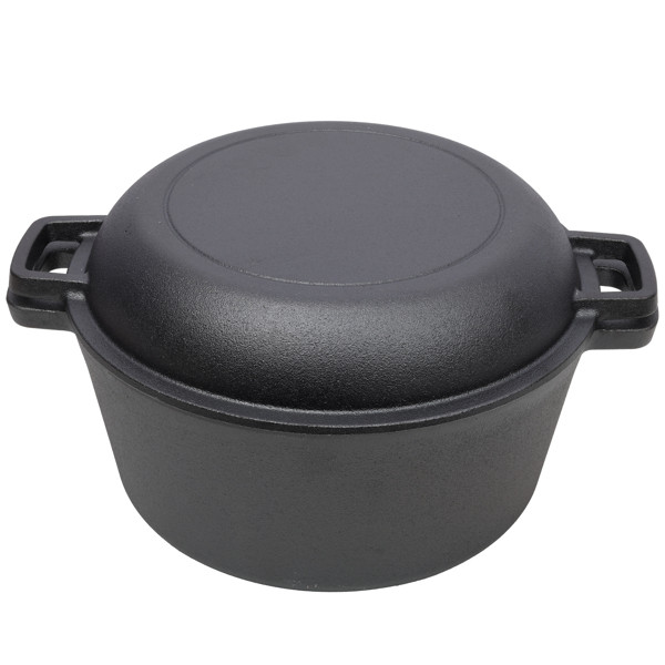 2 in 1 Cast Iron Stock Pot Dual Handles Multi Purpose Braiser with Griddle Lid