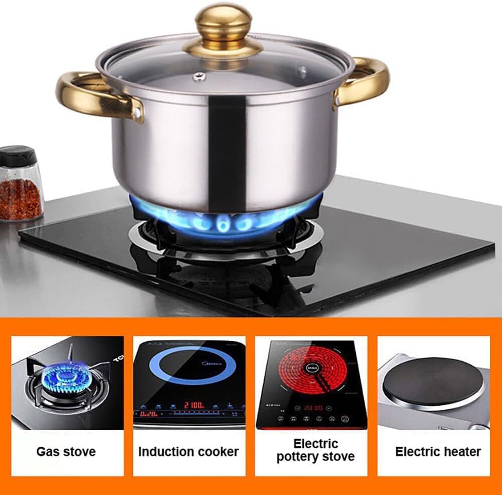 12Pcs Red Stainless Steel Non-Stick Cookware Set Kitchen Pot Frying Pan Saucepan
