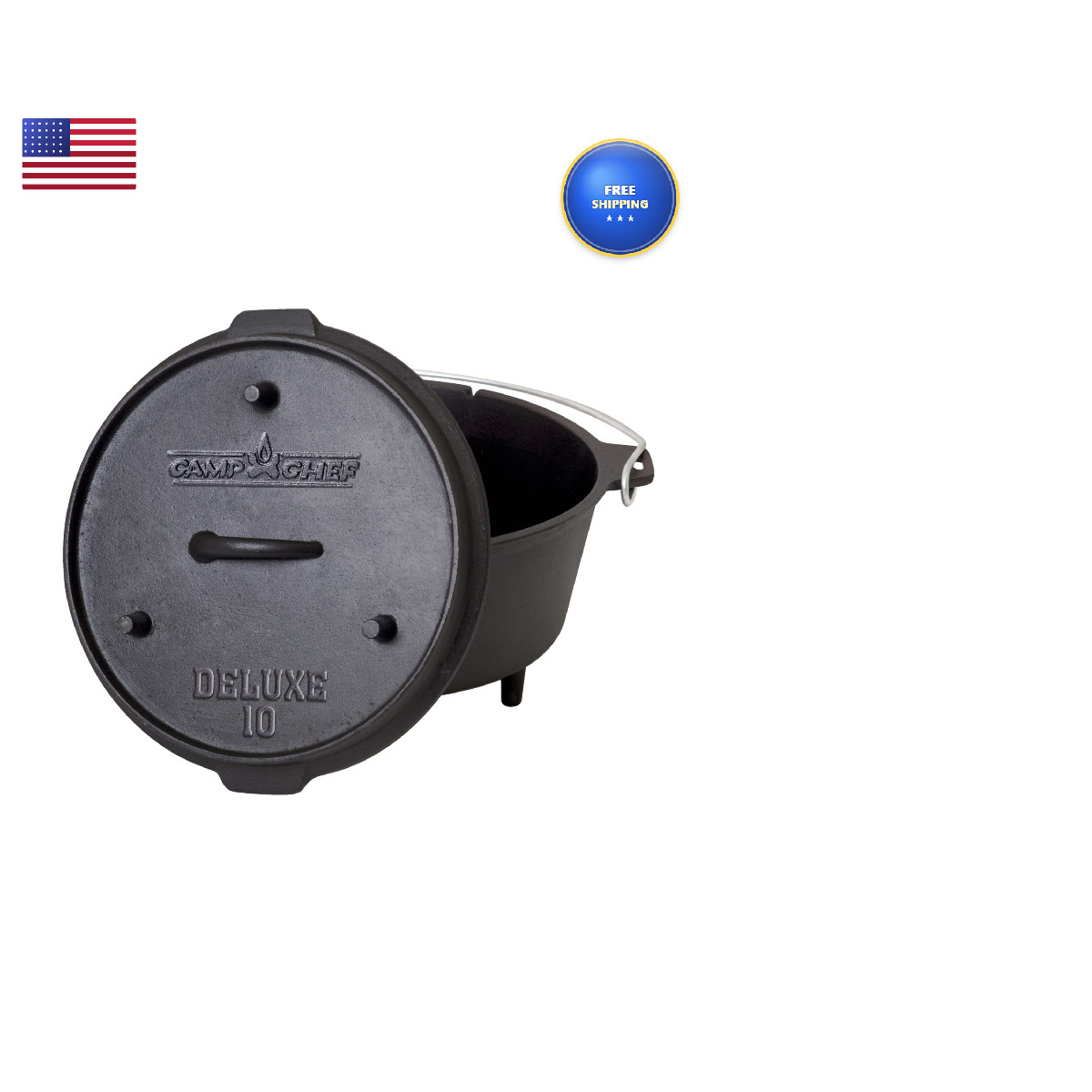 Camp Chef Do10-6 Quart Dutch Oven Pre-Seasoned Cast Iron Lift Tool And Lid D010