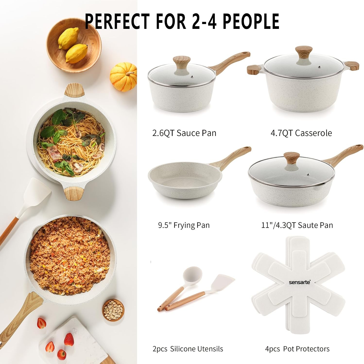 13-Piece Nonstick Ceramic Cookware Set,Silicone Tools and Pot Protectors,1.5