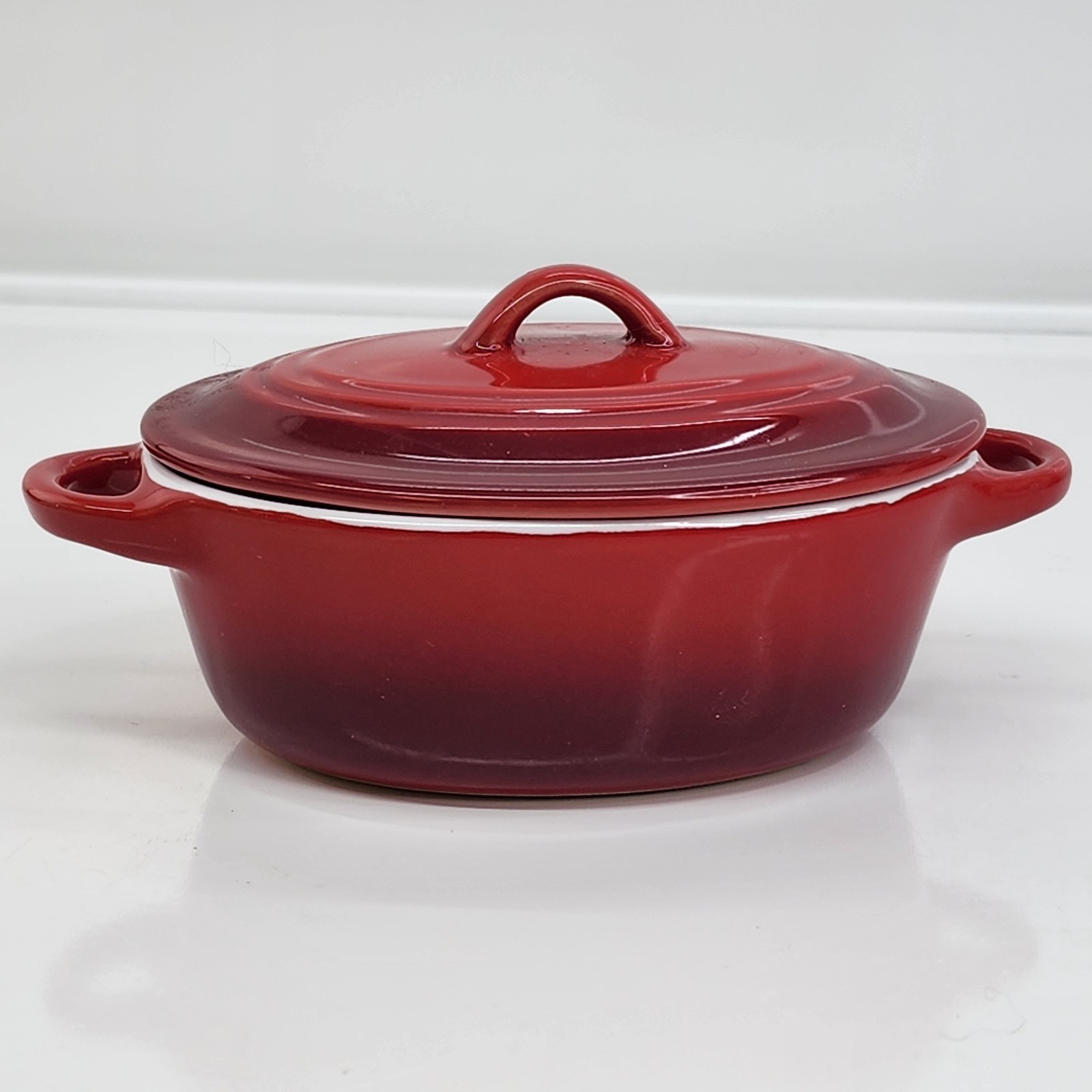 Denmark Brasserie Mini Oval Casserole 5oz Red Oven Dish w Lid 4×3