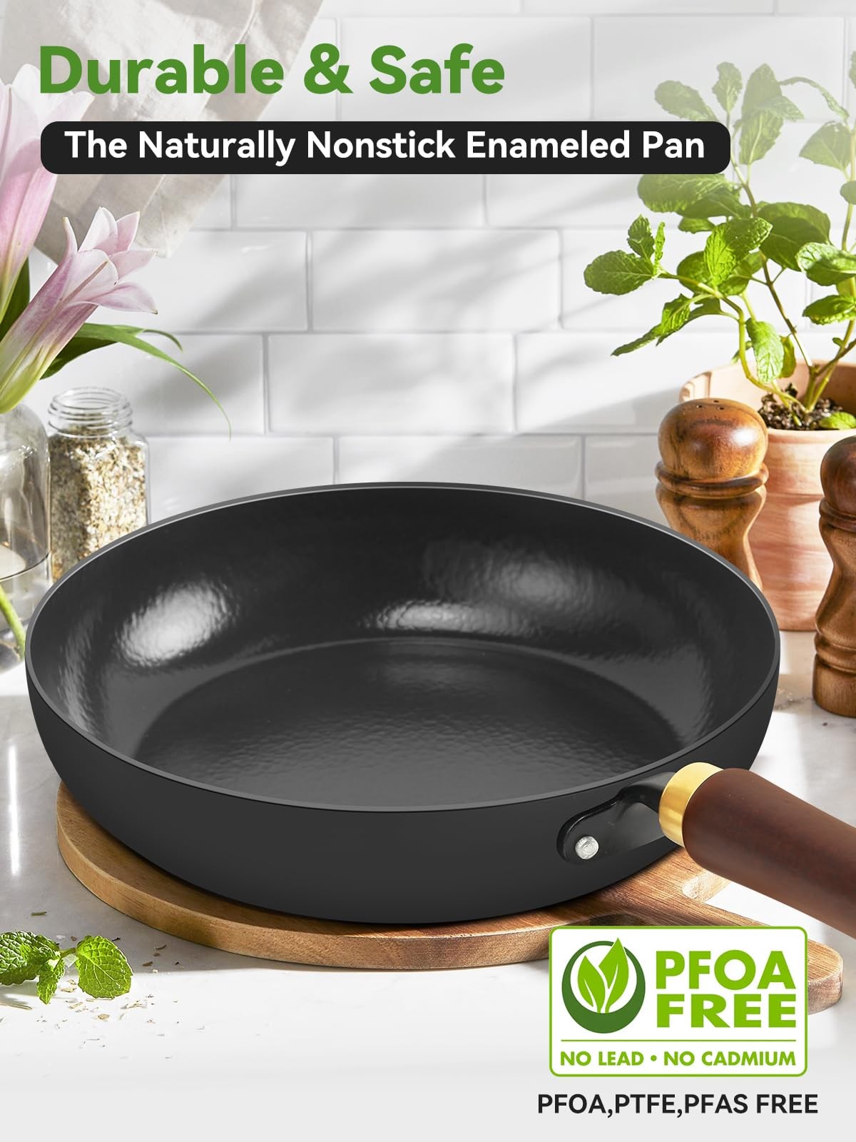 Carbon Steel Skillet, 11-Inch Nonstick Frying Pan, Season-Free Enameled Carbo…