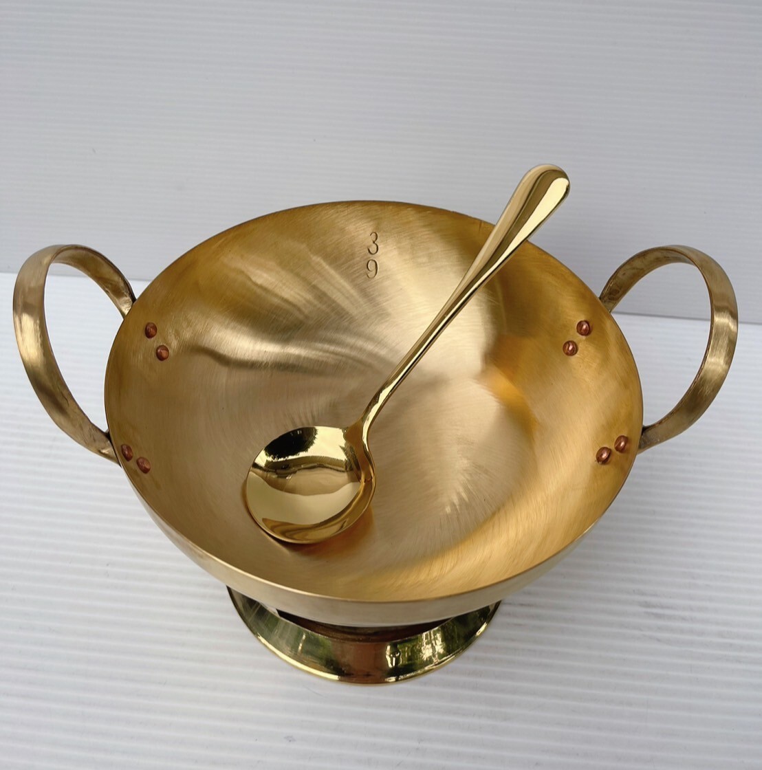 Thai Traditional Wok Brass No.9 & Stove Burner 6 in Set Small for Food Dessert