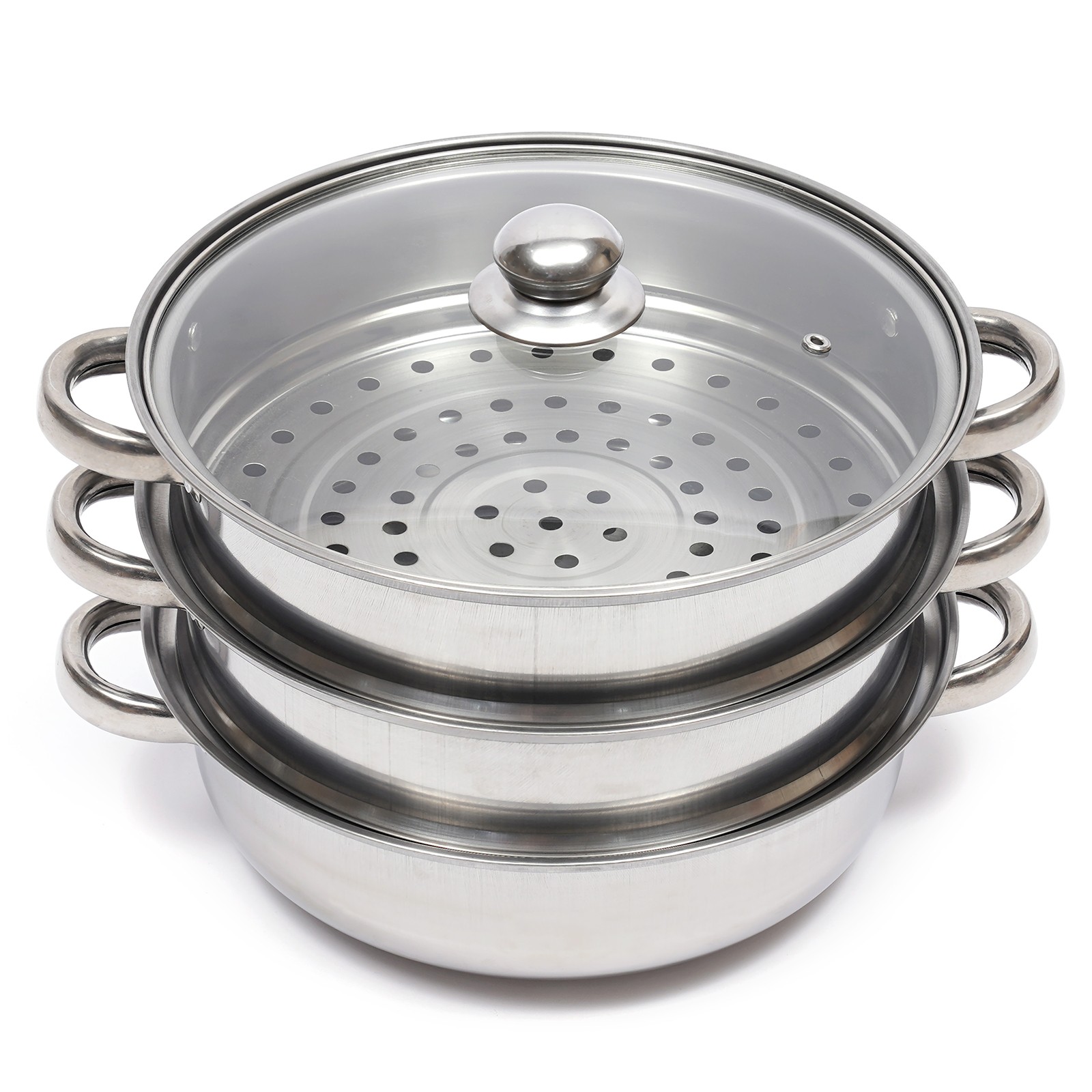 3 Tiers Stainless Steel Food Steamer Cooker Pot Vegetable Fish w/Glass Lid