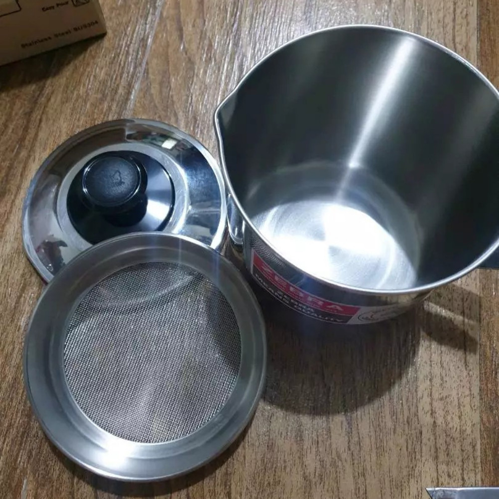 Zebra Thai Stainless Steel Oil Filter Pot With Spout Kitchen Tool 1 Liter