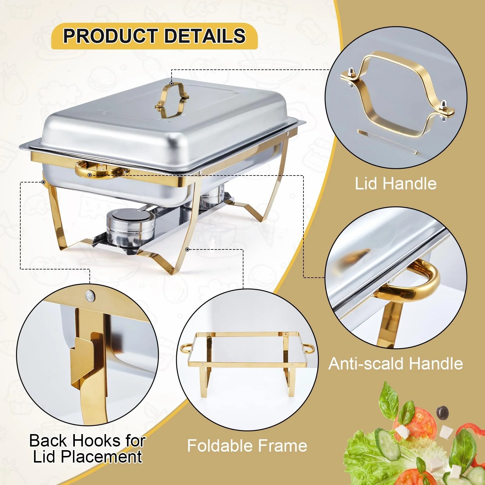 4-Pack Chafing Dish Buffet Set 8QT Stainless Steel Foldable Frame For Party Home