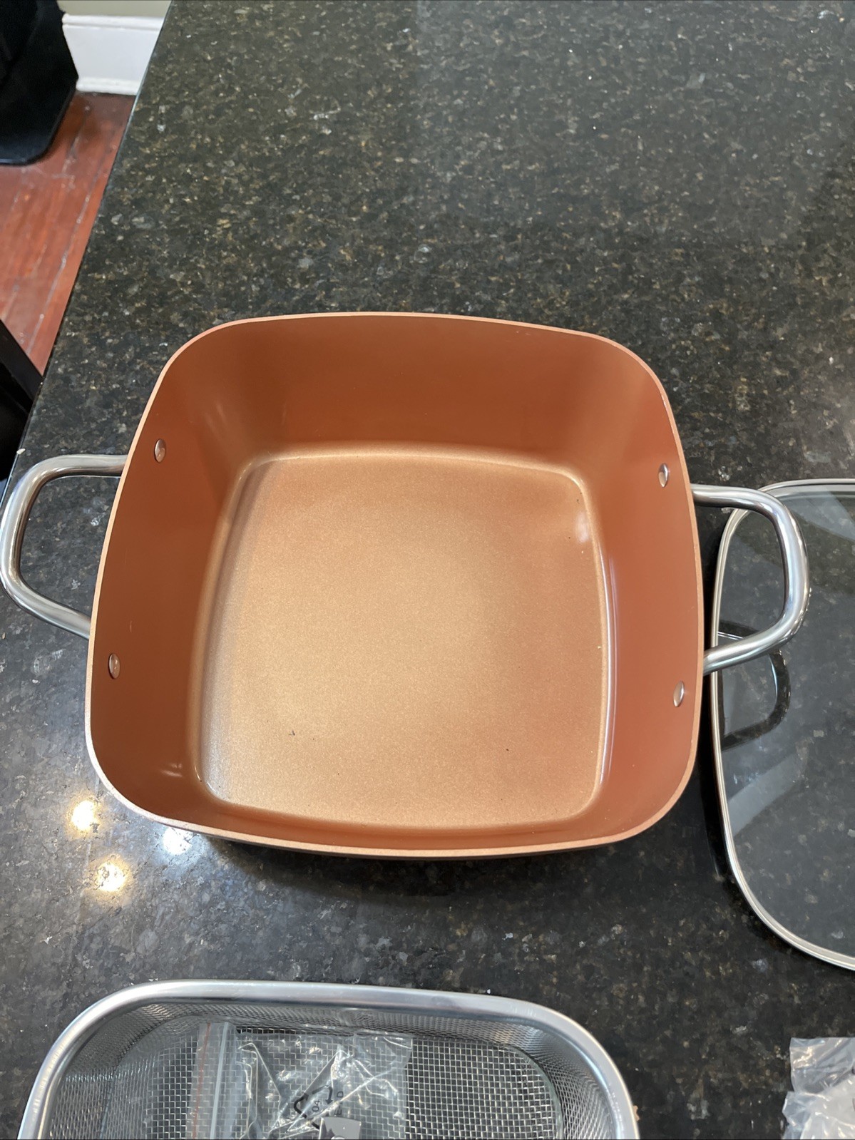 Copper Chef Nonstick 11” x 4″ Deep Dish Square Pan 2 Handles lids Steamer (LS)
