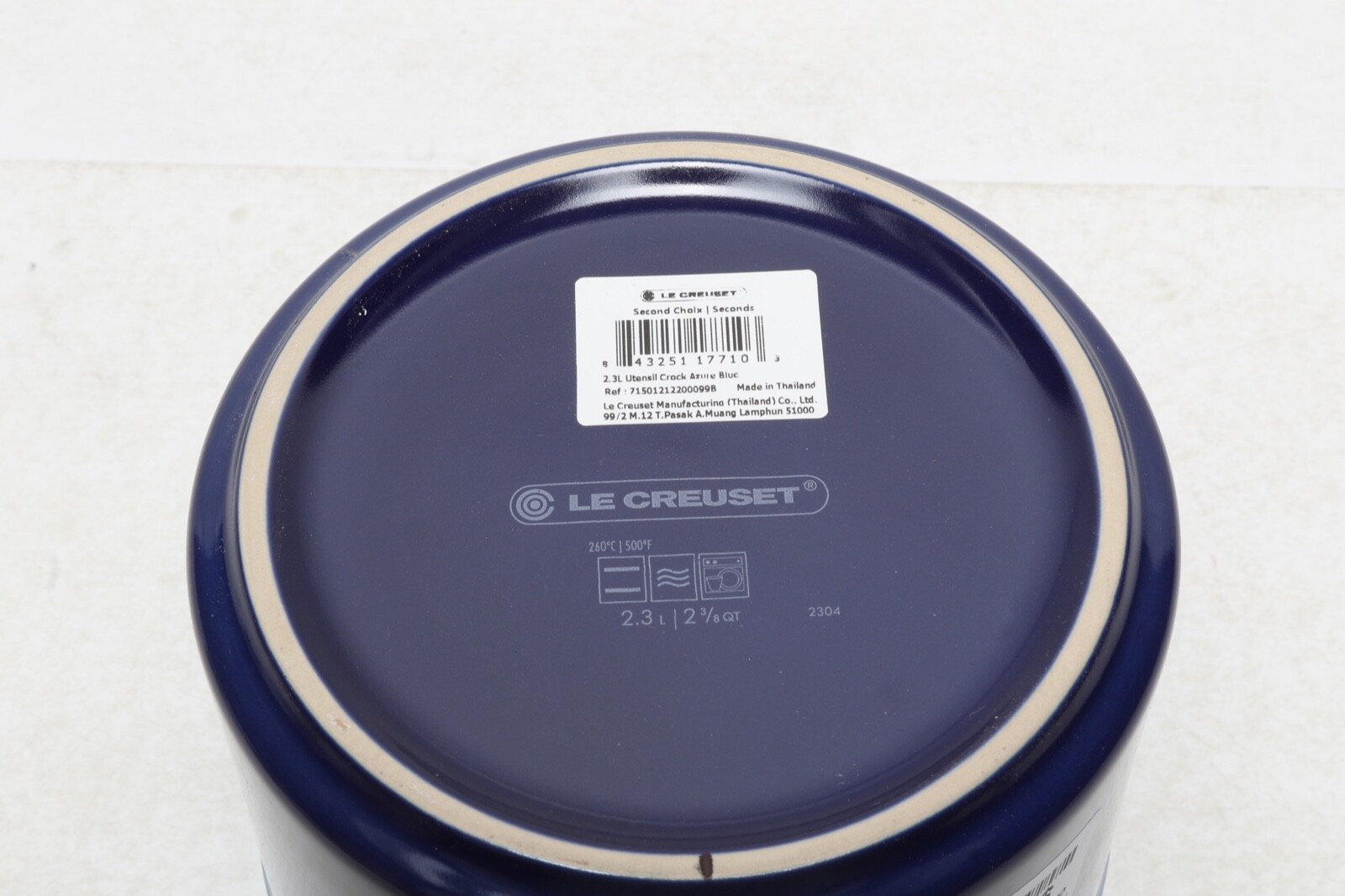 Le Creuset Kitchen Utensil Holder Crock Azure Blue 2.3L Stoneware Second Choix