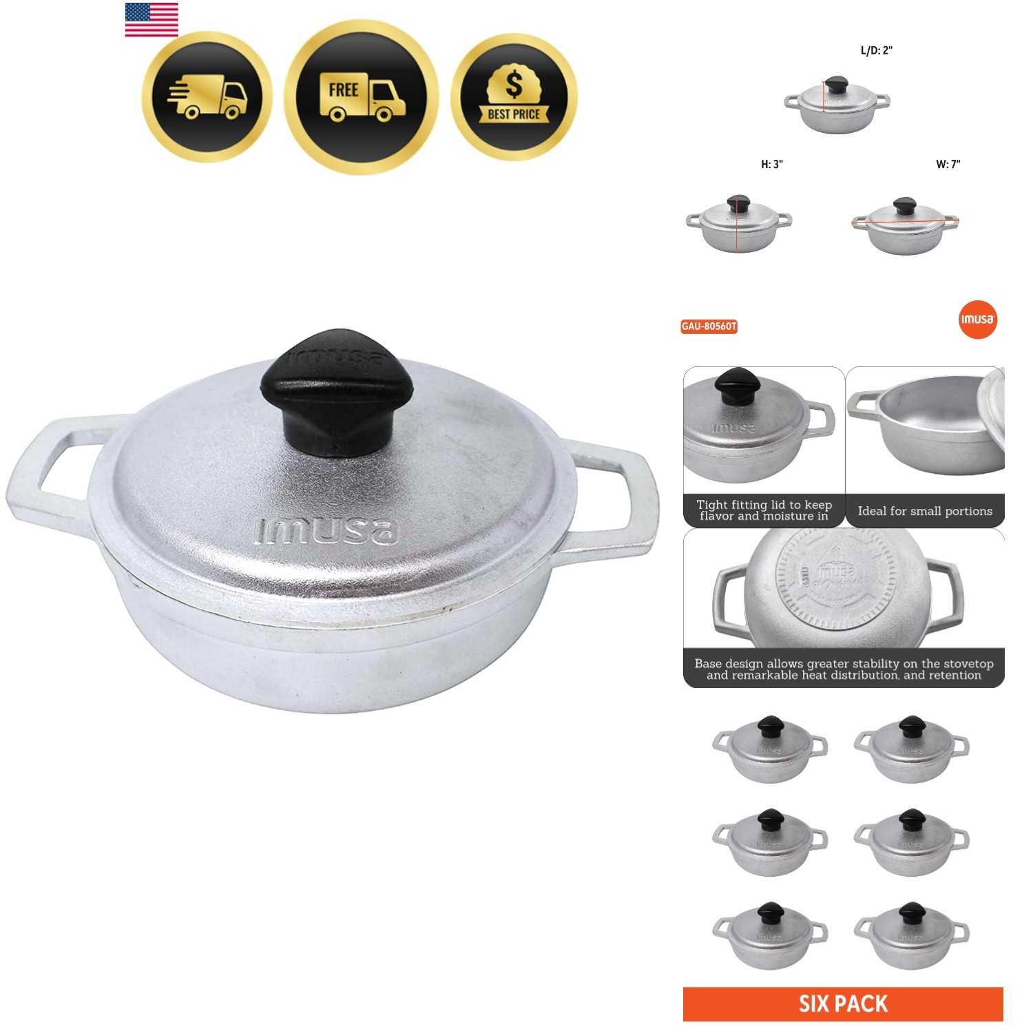 Mini Cast Aluminum Caldero Set with Lid 0.5 Qt for Cooking and Serving