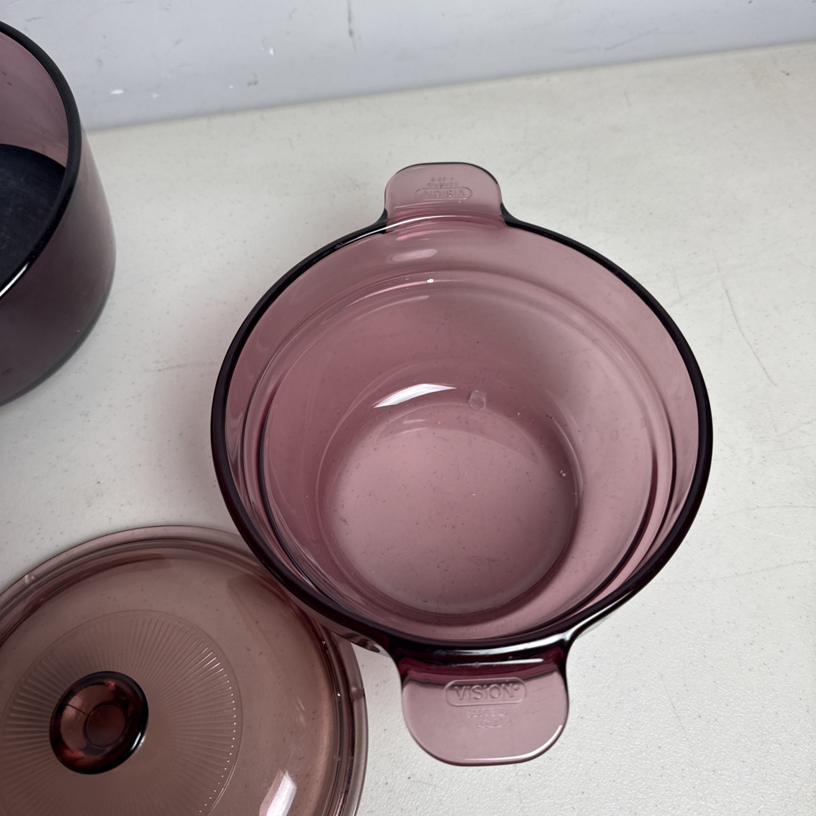 Vintage Pyrex Visions Cranberry Corning Corelle 1.5L Double Boiler w Insert Lid