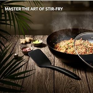 12.6 Inch Carbon Steel Wok Pan with Glass Cover, Pre-Seasoned Nonstick Flat