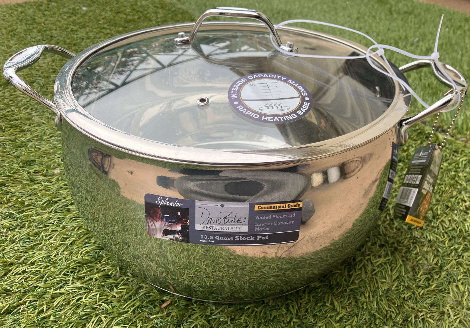 David Burke 13.5 Quart Qt Stock Pot w/ Vented Glass Lid Splendor Stainless Steel