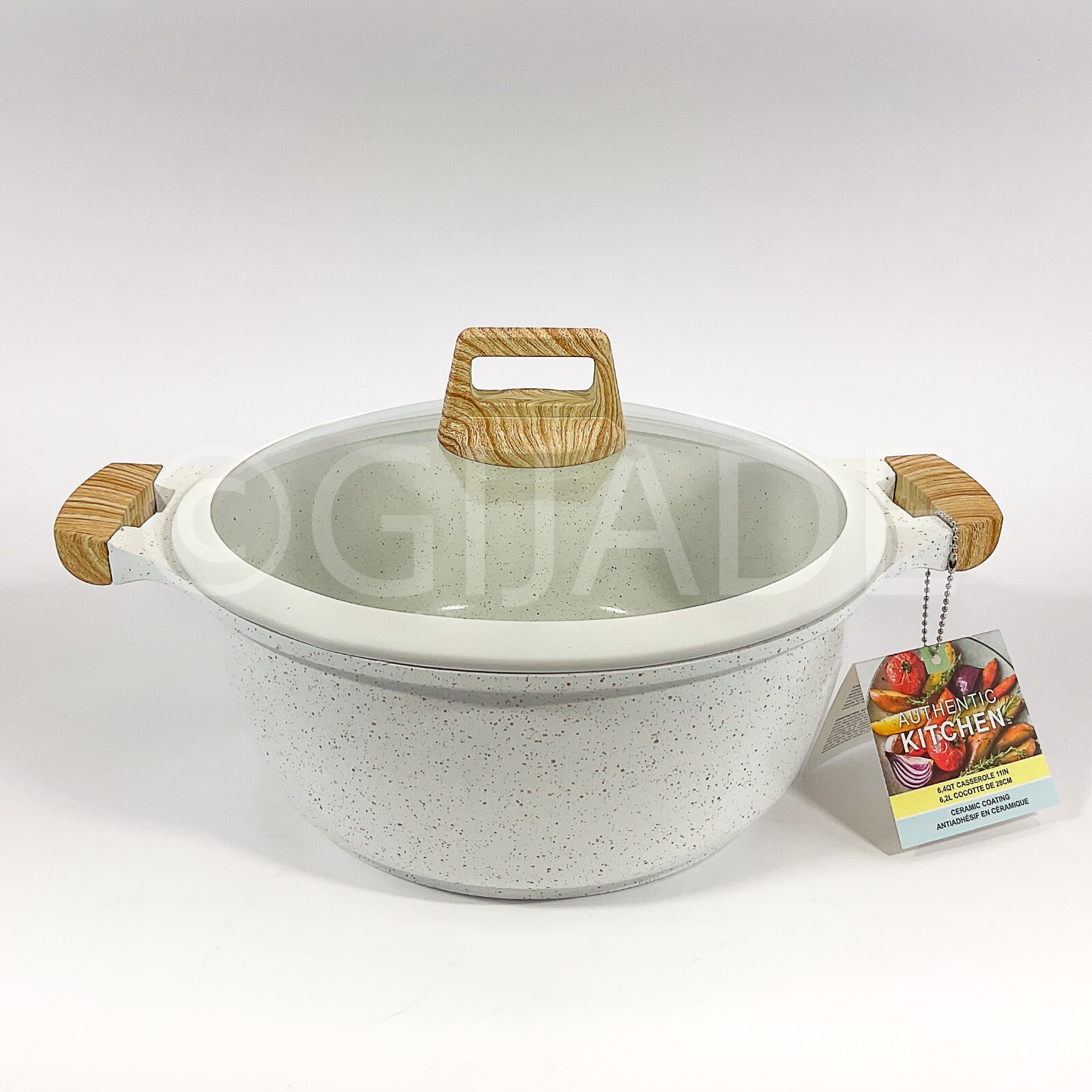 Authentic kitchen Ceramic Coating Non-Stick 11 inches 6.4-qt Casserole White New